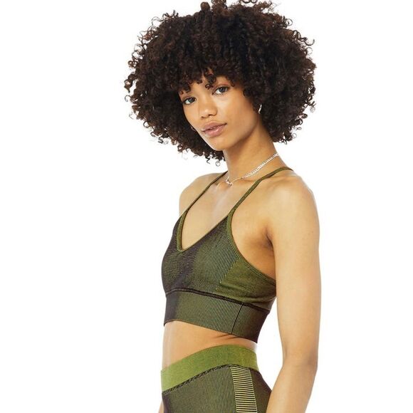 Alo Yoga Seamless Illusion Bralette COLOR SHIFT Anthracite/Highlighter Sz XS - Picture 4 of 12